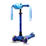 I-GLIDE 3 Wheel Scooter Combo Pack with Dinosaur Head and Ribbons (Blue/Blue)