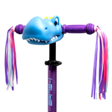 I-GLIDE 3 Wheel Scooter Combo Pack with Dinosaur Head and Ribbons (Purple/Blue)