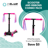 I-GLIDE 3 Wheel Scooter Combo Pack with Ribbons (Black/Pink)