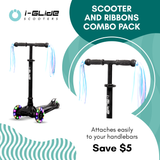 I-GLIDE 3 Wheel Scooter Combo Pack with Ribbons (Black)