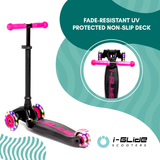 I-GLIDE 3 Wheel Scooter Combo Pack with Unicorn Head and Ribbons (Black/Pink)