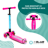 I-GLIDE 3 Wheel Scooter Combo Pack with Unicorn Head and Ribbons (Pink/Aqua)