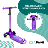 I-GLIDE 3 Wheel Scooter Combo Pack with Dinosaur Head and Ribbons (Purple/Blue)