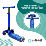 I-GLIDE 3 Wheel Scooter Combo Pack with Dinosaur Head and Ribbons (Blue/Blue)